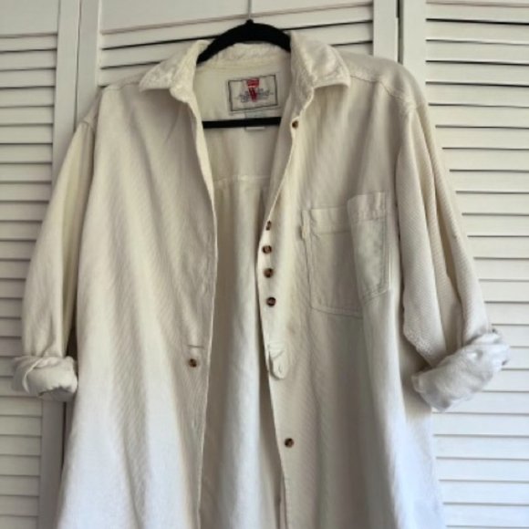 Vintage Levi Jeans White Corduroy Button Up Shirt - Picture 1 of 4